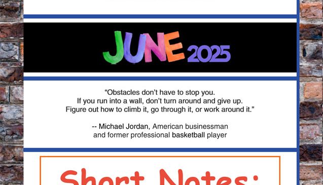 Finger Lakes Independence Center--FLIC--Logo: The letters: F-L-I-C and the letter I looks like an open door. Finger Lakes Independence Center Opening Doors to Independence. June 2025 e-newsletter edition photo, blue border with brown brick background, content is black, red and blue on a white background
