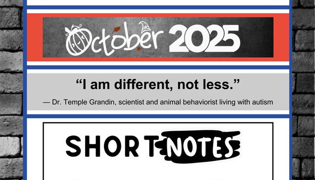 Finger Lakes Independence Center--FLIC--Logo: The letters: F-L-I-C and the letter I looks like an open door. Finger Lakes Independence Center Opening Doors to Independence. October 2025 e-newsletter edition photo, grey brick background, content is black, red and blue on a white background