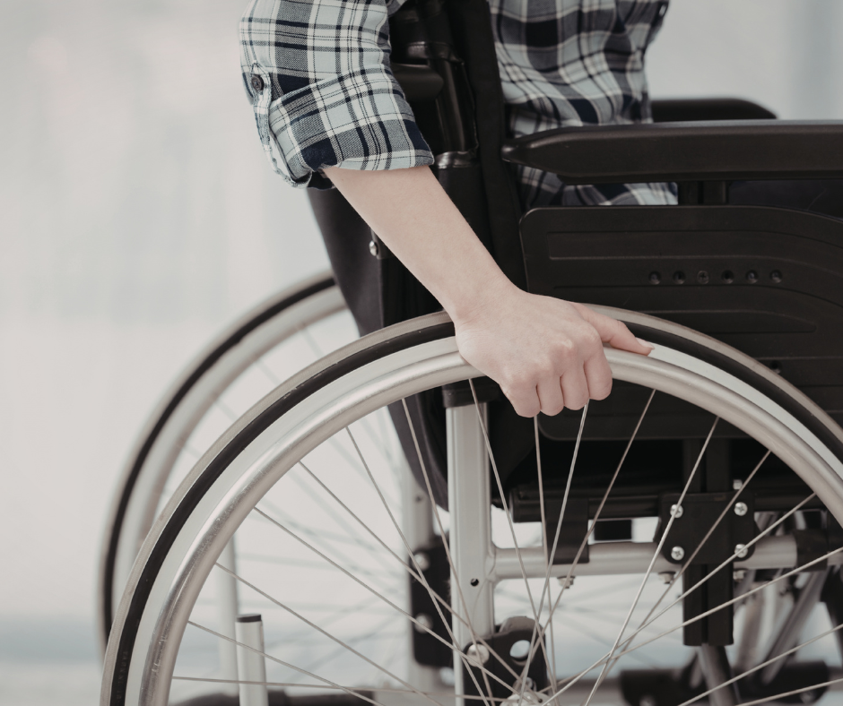 wheelchair with person sitting in it